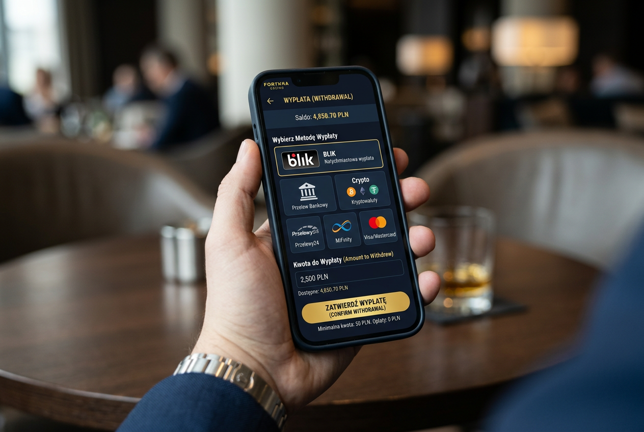 Modern casino withdrawal interface showing Polish currency and payment options
